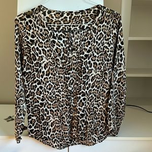 Silk Leopard Print Long Buttoned Sleeve V Neck Women’s Medium Asymmetrical Shirt
